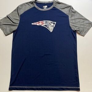 New England Patriots Performance Tee Blue Gray Raglan Short Sleeve Mens Sz L